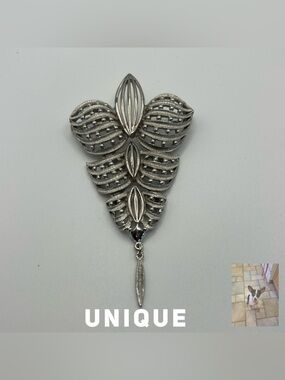 Large Silver Tone Filigree Style Brooch